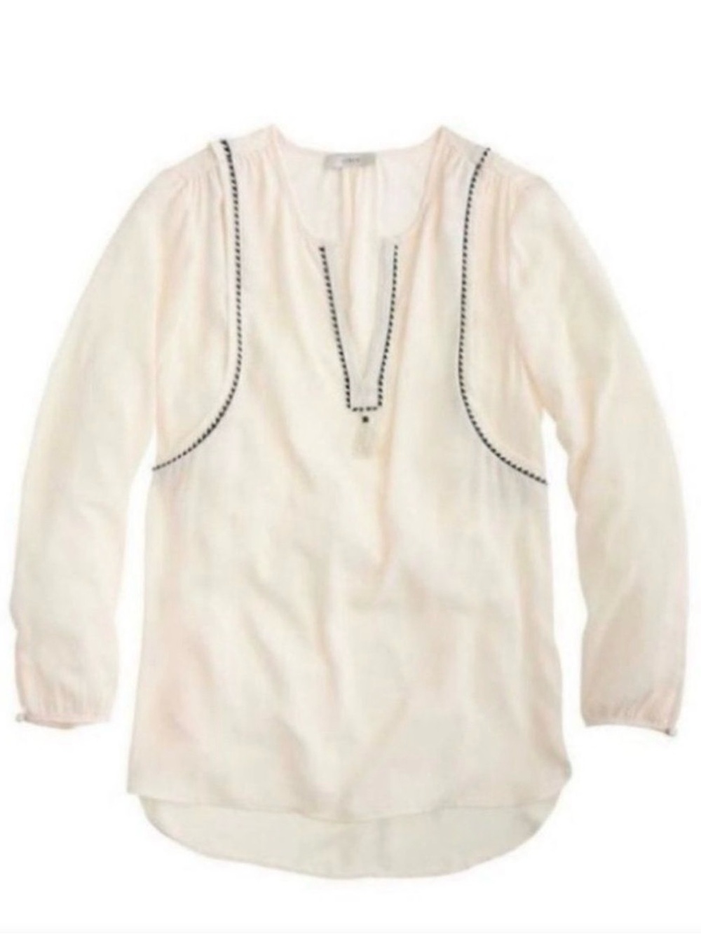 J. CREW Split Neck Tassel Trim Popover Blouse Size 2P